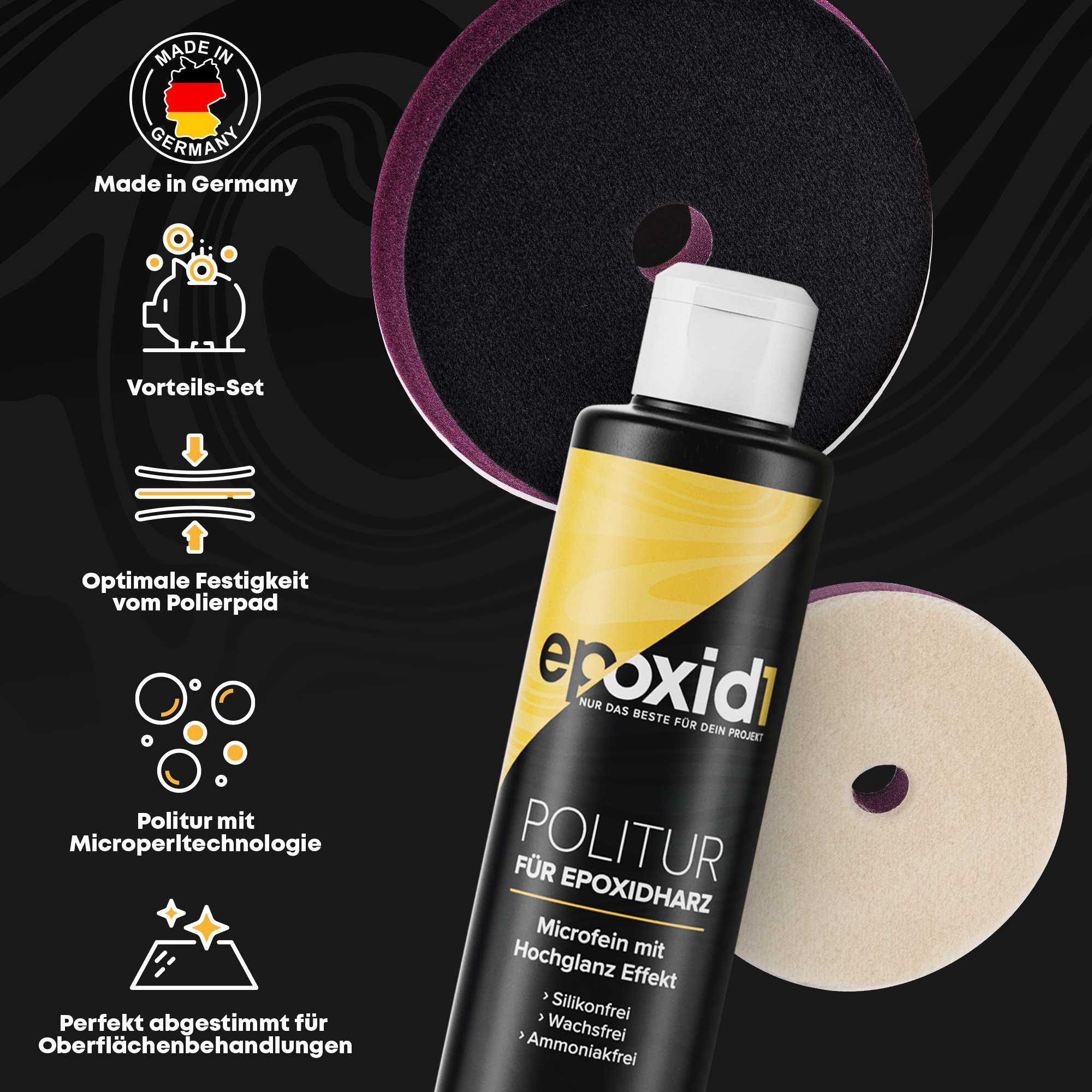 Politur Bundle - Polierpaste 250ml + 2x Kurzfell Polierpad