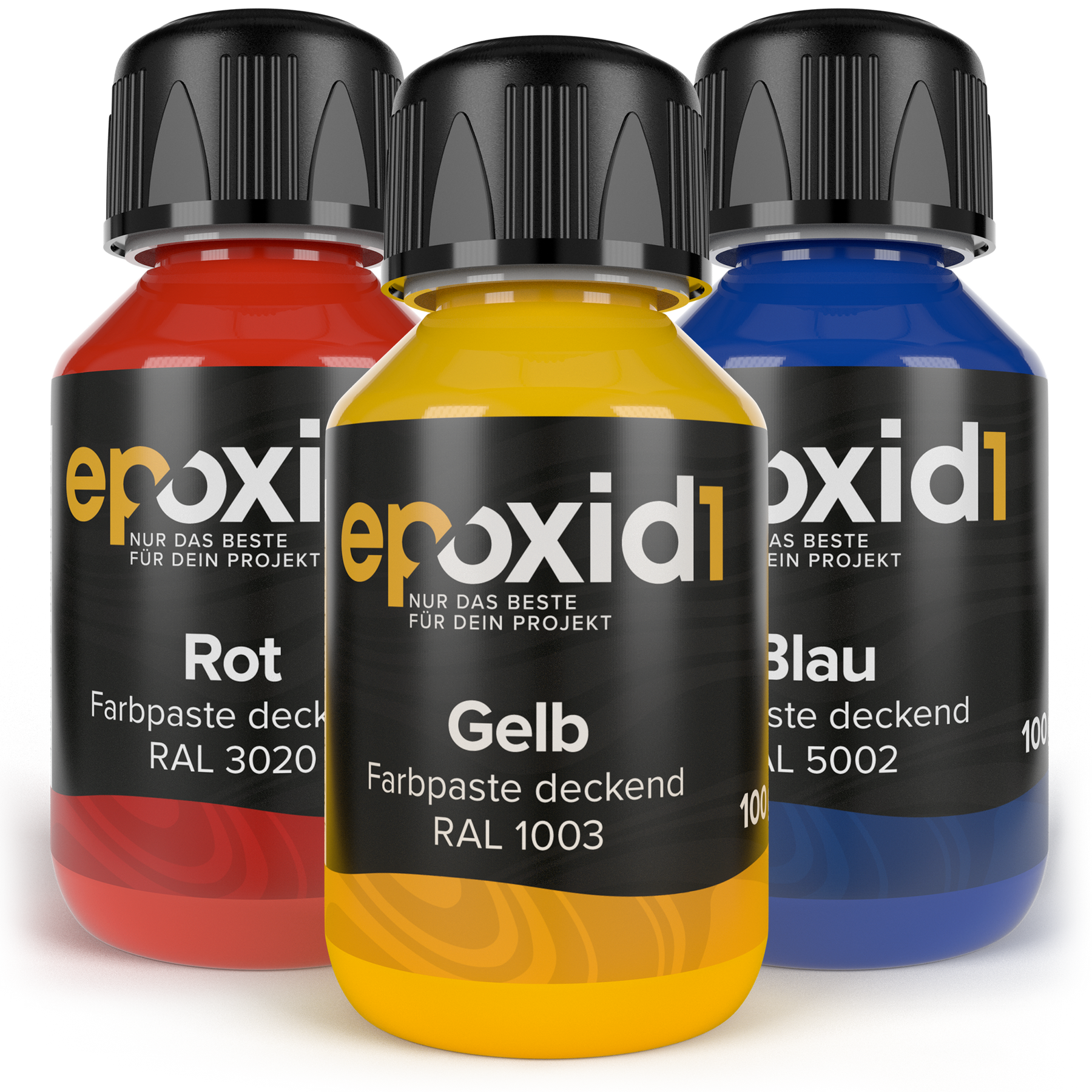 Deckende Epoxidharz Farbe 3er Set Rot Gelb Blau
